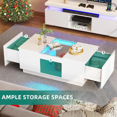 Modern LED Coffee Table with Storage, USB & Type-C Ports – Smart Living Room Centerpiece