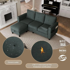 Sectional Sofa Couch Convertible L Shaped Sofas with Storage Ottoman Small Sectional Couches for Living Room, 3 Seater Couch wit
