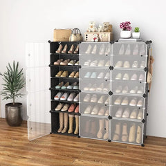 Shoe Rack Organizer with Door, 48 Pairs Shoe Storage Cabinet Easy Assembly, Plastic Adjustable