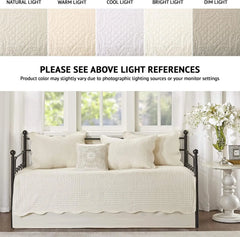 Madison Park Tuscany Daybed Cover Set-Trendy Damask Quilting With Scalloped Edges All Season Luxury Bedding With Bedskirt,