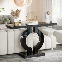 Modern Mirrored Console Table, Glass Sofa Table with Mirror Finish, 43-Inch Entryway Table with O-Shaped Base,