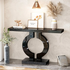 Modern Mirrored Console Table, Glass Sofa Table with Mirror Finish, 43-Inch Entryway Table with O-Shaped Base,