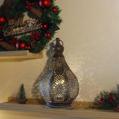 Moroccan Battery Powered Table Lamp Metal Lantern Lamps Candle Holder Wireless Cordless Lanterns for Outdoor Garden Home Decor