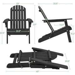 300LBS Solid Wood Folding Adirondack Chair Set of 5 Outdoor,Weather Resistant,Fire Pit Lounge Chairs for Garden,Black