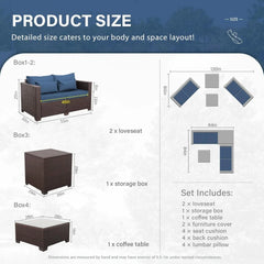 Outdoor Courtyard Furniture Set, Willow Sofa with Cushions and Coffee Table, Garden Outdoor Sofa Set, 4 Pcs