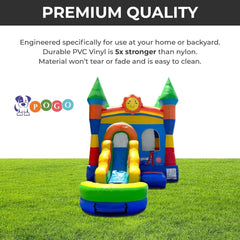 Inflatable Bounce House with Slide for Kids 26.5 X 12 X 14.5 Foot Backyard Rainbow Castle Smiley Face Combo Bouncer