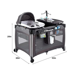 NEW ! 4 in 1 Portable Baby Crib Deluxe Nursery Center, Foldable Travel Playard with Bassinet, Mattress, Changing Table