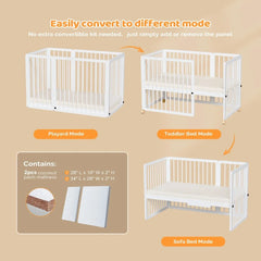 8-in-1 Convertible Crib with 2 Mattress, Convert to Bassinet, Mid Crib, Full Size Baby Cribs