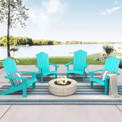 Adirondack Chairs Set of 4, White Poly Adirondack Chair, Modern Plastic Adirondack Fire Pit Chairs Weather Resistant for Patio,