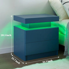 Nightstand LED Bedside Table for Bedroom Modern Night Stand with 2 Wood Drawers End Side Table for Bedroom
