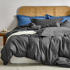 JELLYMONI 100% Washed Cotton 3 Pieces  Duvet Cover - Linen Like Textured Breathable Comforter Cover with Pillow Shams