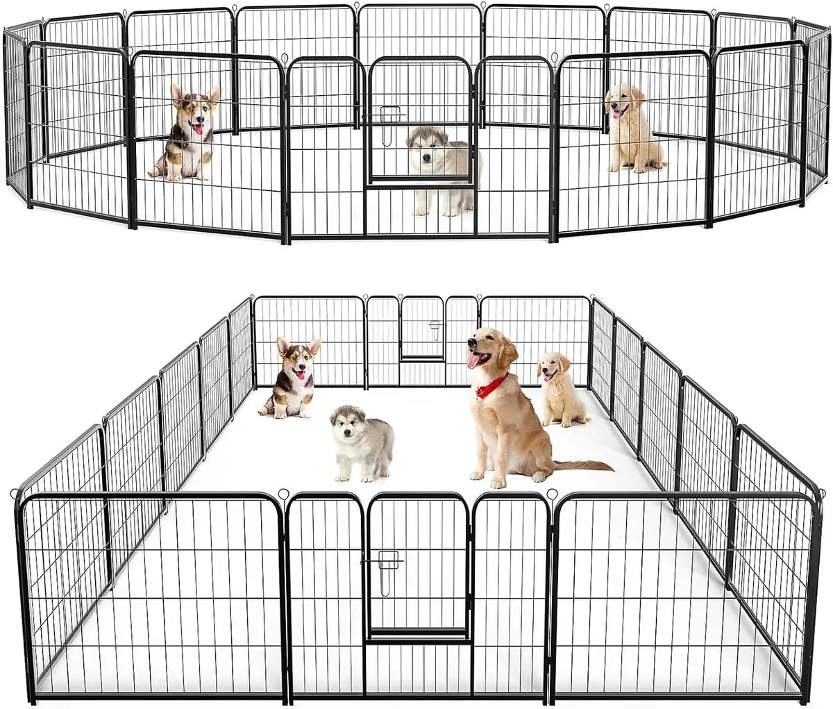 Dog Playpen Indoor - Pet Fence Puppy Exercise Pen for Yard Gate 8 Panel 24” Height Heavy Duty Crates