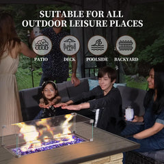 43" Propane Fire Pit Table, Outdoor Stone Firepit Table, Rectangular 50000 BTU Propane Fire Tables for Outside