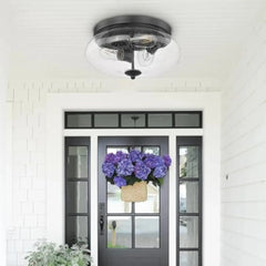 Large Ceiling Light Fixtures 3-Ight Flush Mount Indoor Outdoor Ceiling Light with Seeded Glass Shade for Hallway Kitchen Bedro