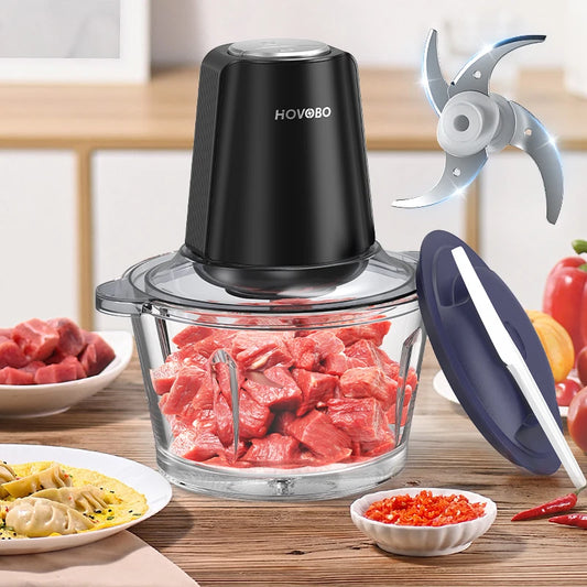 Food Processor, 350W Powerful Meat Grinder, 2L Stainless Steel Bowl, 3 Speed Modes 2 Bi-Level Blades for Onion, Meat, Nuts, Frui