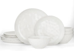Dinnerware Sets for 4, Ocean Round 12-Piece Kitchen Plates and Bowls Sets, Reactive Glaze, Microwave and Dishwasher Safe,