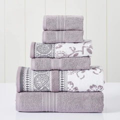 6 Piece Set, 2 Bath Towels, 2 Hand Towels, 2 Washcloths Yarn Dyed Jacquard/Solid Towel Set Ophelia Blue
