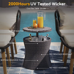 5 Pieces Outdoor Patio Furniture Set Wicker Bar Table with 2 Bistro Conversation Set With Single Chairs and Stools for Balcony