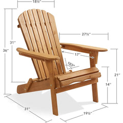 Folding Adirondack Chair, Set of 2 Cedar Wood Outdoor Fire Pit Lounge Chairs for Patio, Deck, Yard, Lawn and Garden Seating, Pa