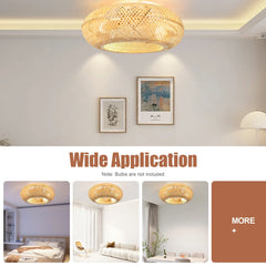 Modern Led Ceiling Fans With Light Bamboo Rattan Hand-Woven Retro Ceiling Lamp With Fans Remote Control 110V