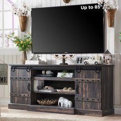 Farmhouse 75" TV Stand for 80 85 Inch TV, Rustic Media Console Table with Sliding Barn Door, Large Highboy Entertainment Center