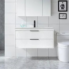 36" Bathroom Vanities Cabinet with Sink Combo, Wall Mounted Floating Cabinet W/Decor Line, Soft-Close System, 2 Extra Big Drawe