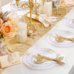 700PCS Plastic Disposable Tableware Set for 100 Guest - 200 Disposable Plates, 300 Plastic Silverware, 100 Cups, 100 Napkins