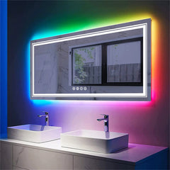 Large Bathroom LED Vanity Mirror RGB Color Changing Backlit Bathroom Mirror Shatterproof Dimmable Anti-Fog led Mirror