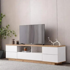 Modern 80-Inch TV Stand with 3 Cabinets & Open Shelves – Minimalist Wooden Entertainment Center