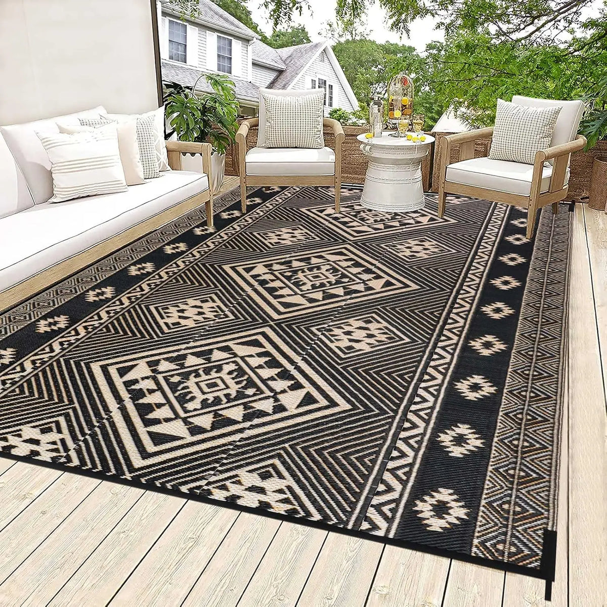 Outdoor Rug 5'x7' Outdoor Plastic Straw Rug Waterproof Patio Mat Camping Rug Reversible RV Mat Outdoor Area Rugs