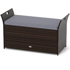Outdoor Bench with Hand-woven PE Rattan Wicker Cushion & Side Handles Storage