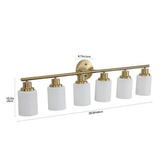 39" Modern 6-Light Vanity Wall Light Sconce for Bathroom Golden Finish Frosted Glass Shades Bathroom Lighting Fixture No Bulbs