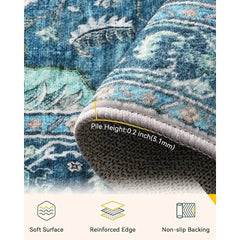 Washable Non-Slip Area Rug 5x7 Floral Vintage Distress Print Soft Carpet Thick Non Slip Backing Living Room Bedroom Dining Room