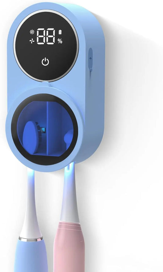 Toothbrush Holder and Cleaner for Bathroom Light Cleaning Fan Drying Round in Circle Automatic Rotating Cover Wall Mounted Smart