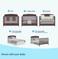 Benton 5-In-1 Convertible Crib With Drawer (Espresso) - Converts From Baby Crib To Toddler Bed, Daybed And Full-Size Bed, Fits