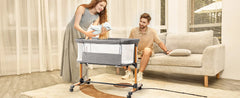 Baby Bassinet Bedside Bassinet, Baby Cradle with Machine-Washable Sheets, Four-Sided Breathable Mesh, 6 Height Adjustable