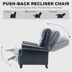 Pushback Recliner Chairs, Faux Leather Armchair Push Back Accent Chair, Rivet Trim Club Chair Home Theater Overstuffed