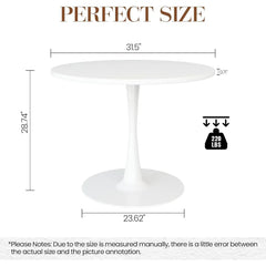 Modern Round Dining Table – Mid-Century Kitchen Table with Faux Marble Top & Pedestal Base