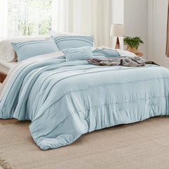 Bedsure King Comforter Set - 4 Pieces Grid Pleat Bed Set, Beige Boho Bedding for All Season, 1 Soft Comforter, 2 Pillowcases, 1