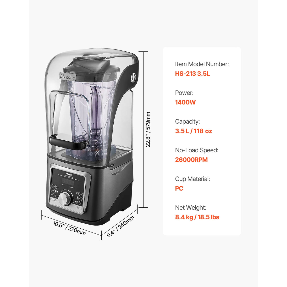Succebuy 1400W Blender for Smoothies Multi-Functional Food Processing Blender&Noise Cover for Kitchen