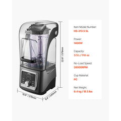 Succebuy 1400W Blender for Smoothies Multi-Functional Food Processing Blender&Noise Cover for Kitchen