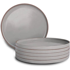Mora Ceramic Flat Dinner Plates Set of 6, 10.5 in High Edge Dish Set - Microwave, Oven, and Dishwasher Safe, Scratch Resistant
