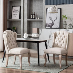 Dining Chairs Farmhouse Solid Wood Accent Chairs Side Host Kitchen Chair with Tufted Back for Dining Room Set of 2