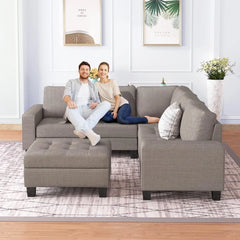 Sectional Sofa Couch with Reversible Chaise, Storage Ottoman, and Cup Holders – L-Shaped Sofa Lounge for Living Room