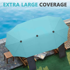 13Ft Large Patio Umbrella with Base Outdoor Double-Sided Market Extra Large Table Umbrella Easy Crank for Yard, Poolside