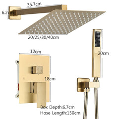 Brushed Golden Bathroom Shower Faucet Concealed Install 2 Way Rainfall Shower Set Wall Mounted Shower System Hot Cold Mixer Tap