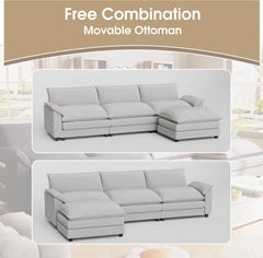 119” Modern L-Shaped Modular Sectional Sofa – Deep Seat Couch with Reversible Ottoman