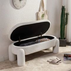 Modern Storage Bench, 44.7 Inch Upholstered Ottoman Bench Sherpa Fabric End of Bed Stool, Cute Entryway Bench for Living Room