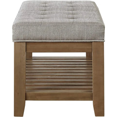Bench, Large Rectangular Upholstered Tufted Linens Fabric Ottoman Benches, Padded Benches with Solid Wood Shelf-Linen, Bench