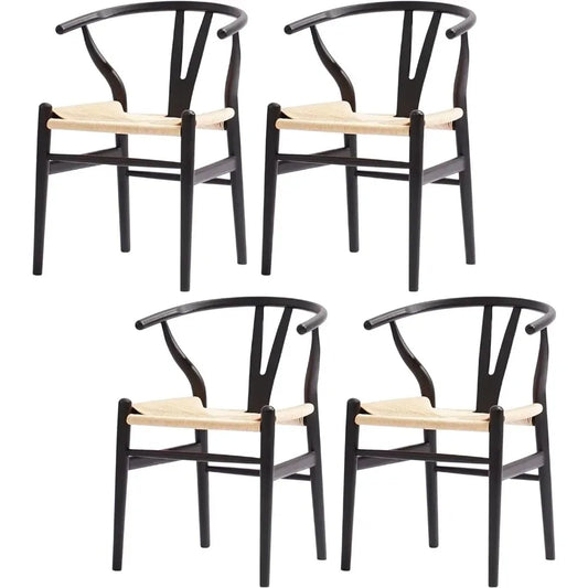 Dining Chair Set of 4, Weave Modern Solid Wood Mid-Century Y Shaped Backrest Dining Chair